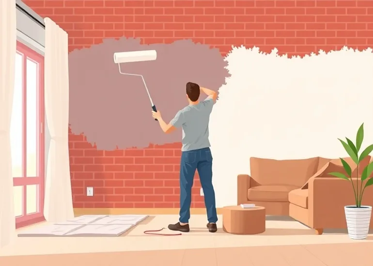 Peintre appliquant la peinture au rouleau sur un mur de salon